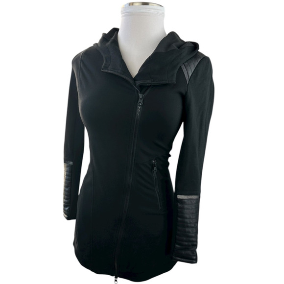 Blanc Noir Traveler Jacket Hooded Open Front Asymmetric Zip Padded Black Small - Picture 2 of 15